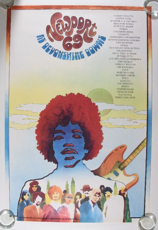 1969 Jimi Hendrix Newport Pop Festival Devonshire Downs Poster Mint 95