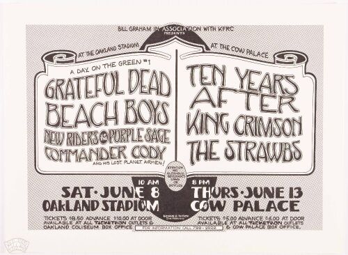 1974 Grateful Dead Beach Boys Day On The Green Oakland Poster Mint 93