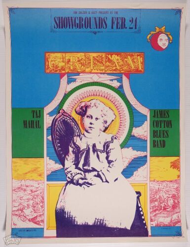 1968 Cream Taj Mahal James Cotton Earl Warren Santa Barbara RP2 Poster Near Mint 87