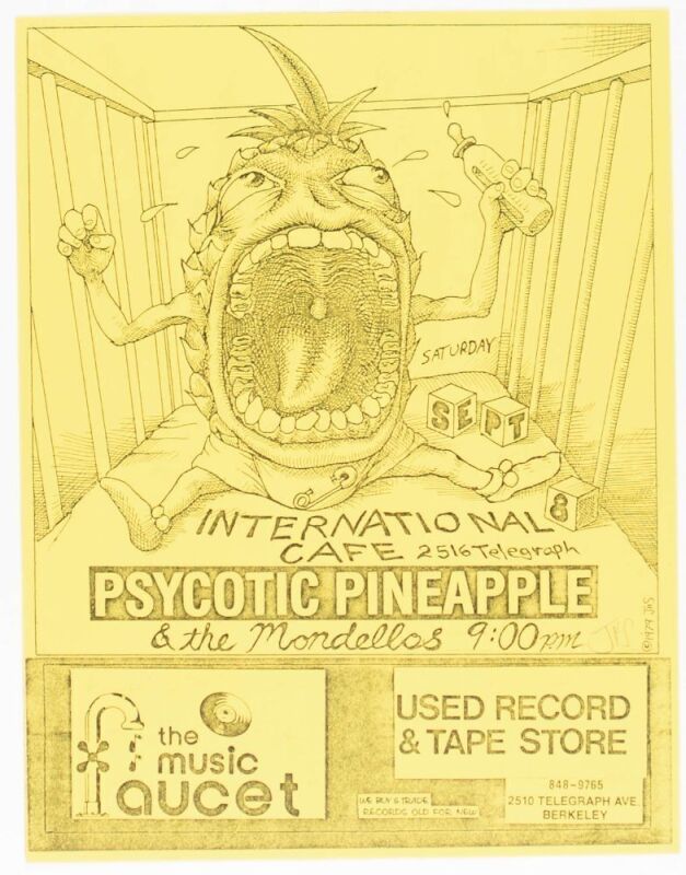 1979 AOR-433 John Seabury Psycotic Pineapple The International Cafe Berkeley Signed Seabury Flyer Near Mint 85