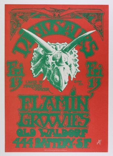 1982 Alton Kelley The Dinosaurs Flamin' Groovies The Old Waldorf San Francisco Poster Near Mint 85