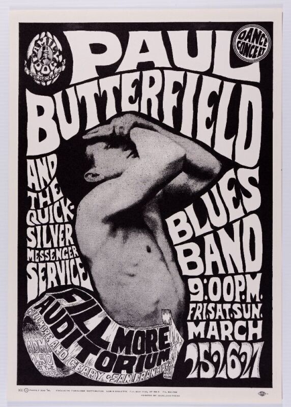 1966 FD-3 Paul Butterfield Quicksilver Fillmore Auditorium RP2 Poster Near Mint 89