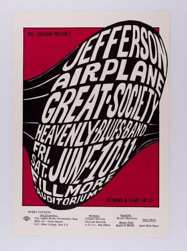 1966 BG-10 Jefferson Airplane Great Society Fillmore Auditorium RP2 Poster Mint 91