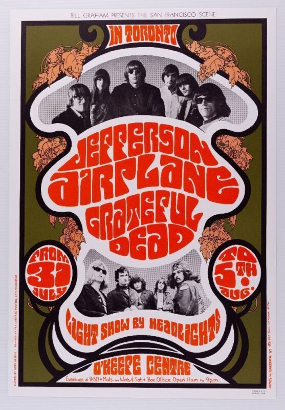 1967 BG-74 Grateful Dead Jefferson Airplane O'Keefe Centre Toronto RP4 Poster Near Mint 89