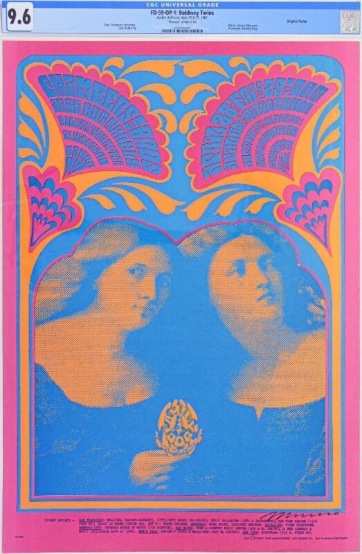 1967 FD-59 Iron Butterfly Chambers Brothers Avalon Ballroom Signed Moscoso Poster CGC 9.6