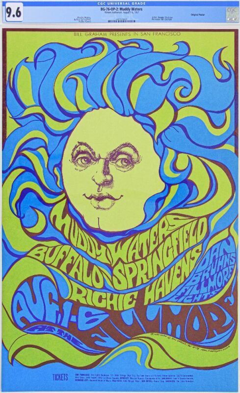 1967 BG-76 Buffalo Springfield Muddy Waters Fillmore Auditorium Poster CGC 9.6