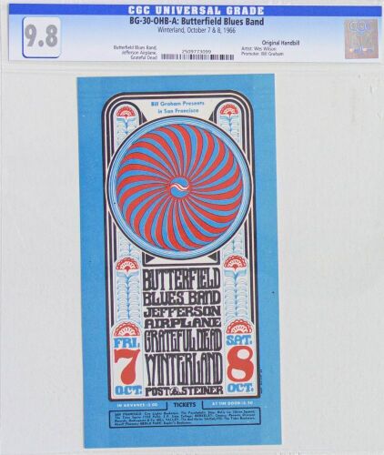 1966 BG-30 Grateful Dead Jefferson Airplane Paul Butterfield Winterland Handbill CGC 9.8