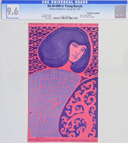 1967 BG-44 The Doors Young Rascals Fillmore Auditorium Handbill CGC 9.6