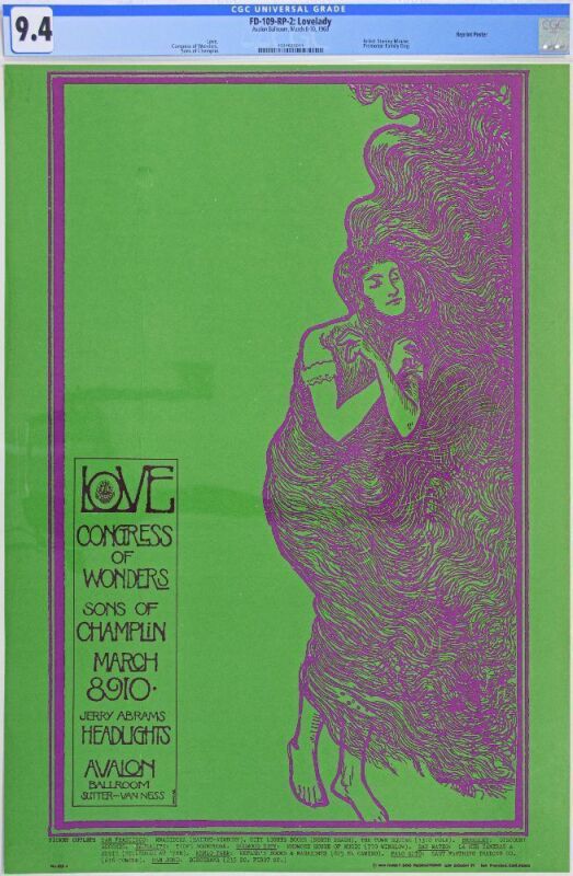 1968 FD-109 Love Congress of Wonders Sons of Champlin Avalon Ballroom RP2 Poster CGC 9.4