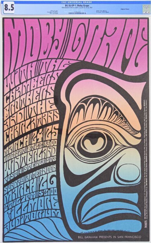 1967 BG-56 Moby Grape Winterland & Fillmore Auditorium Poster CGC 8.5