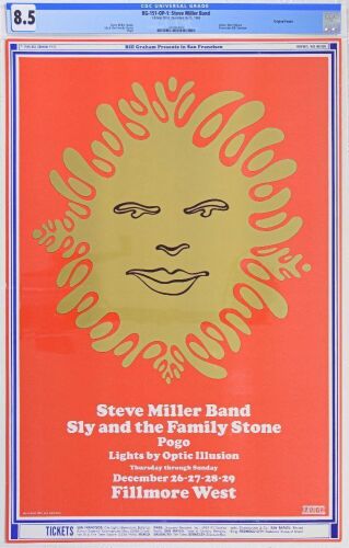 1968 BG-151 Steve Miller Band Sly & The Family Stone Fillmore West Poster CGC 8.5