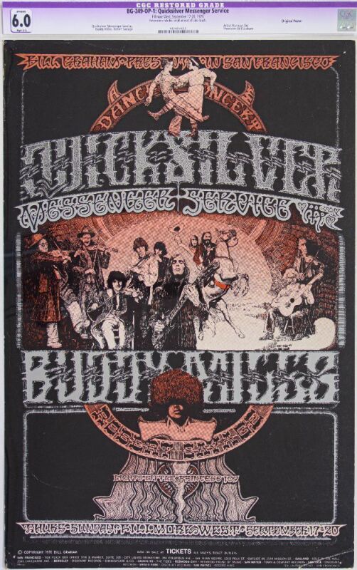 1970 BG-249 Quicksilver Messenger Service Buddy Miles Fillmore West Poster CGC 6.0 RESTORED