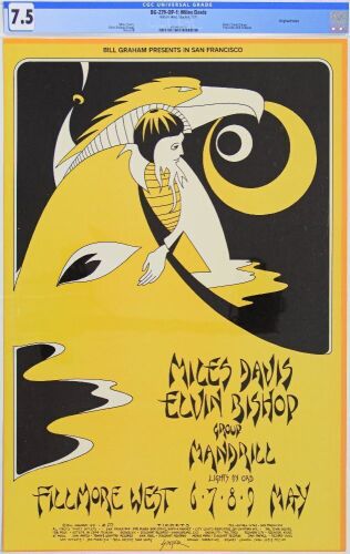 1971 BG-279 Miles Davis Elvin Bishop Group Fillmore West Poster CGC 7.5