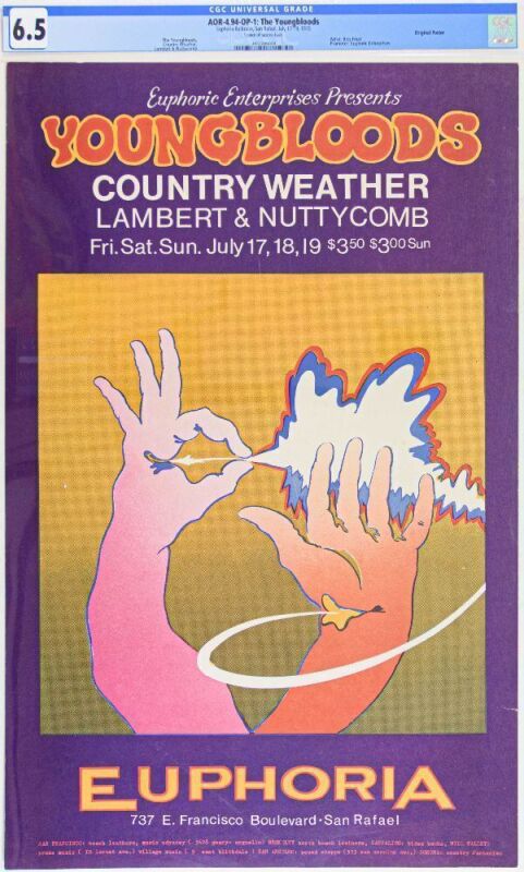 1970 AOR-4.94 The Youngbloods Country Weather Euphoria Ballroom San Rafael Poster CGC 6.5