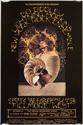 1970 BG-253 Pink Floyd Bo Diddley Fillmore West Poster Near Mint 80