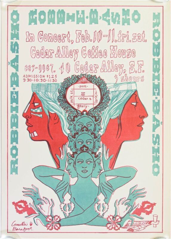 1967 Robbie Basho Cedar Alley Coffee House Poster Near Mint 87