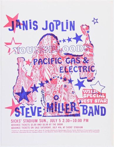 1970 Janis Joplin Youngbloods Steve Miller Band Sick's Stadium Seattle Handbill Near Mint 85