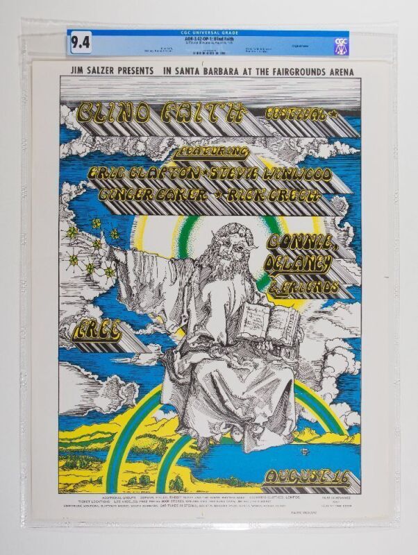 1969 AOR-3.42 Blind Faith Delaney Bonnie & Friends Earl Warren Santa Barbara Poster CGC 9.4