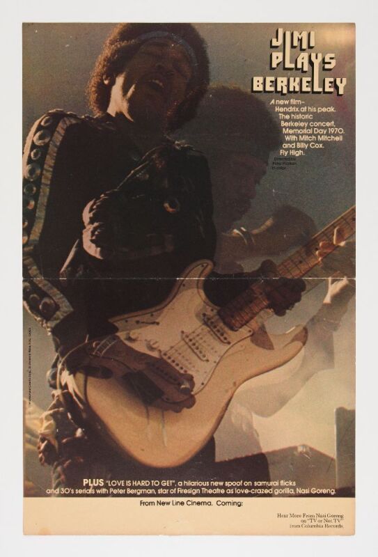 1973 Jimi Hendrix New Line Cinema Jimi Plays Berkeley Original Film Poster Extra Fine 63