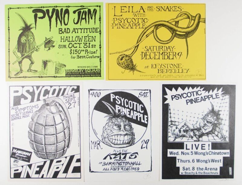 Lot of 5 John Seabury Psycotic Pineapple Vintage Punk Signed Seabury Flyers