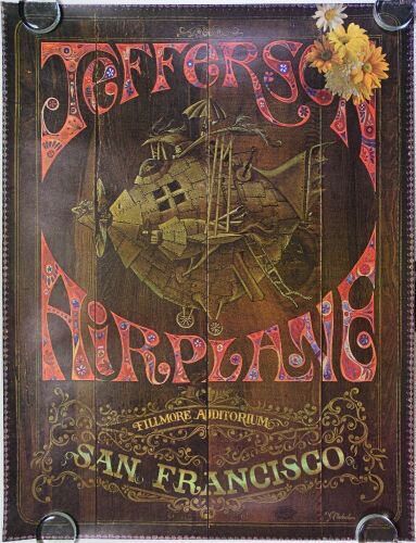 1967 Jefferson Airplane Fillmore Sparta Graphics Double Sided Headshop Poster Near Mint 87