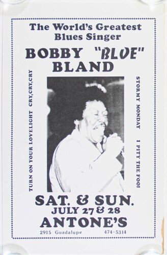 1974 Bobby Blue Bland Antone's Austin Poster Near Mint 83