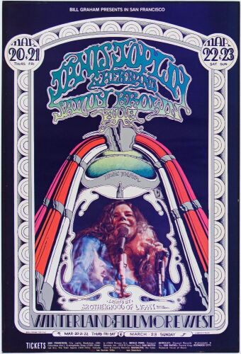 1969 BG-165 Janis Joplin Winterland & Fillmore West Poster Near Mint 83