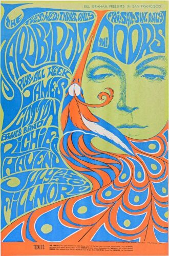 1967 BG-75 The Doors The Yardbirds Fillmore Auditorium Poster Near Mint 83