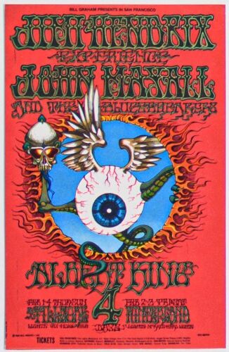 1968 BG-105 Jimi Hendrix Winterland & Fillmore Auditorium Postcard Near Mint 87