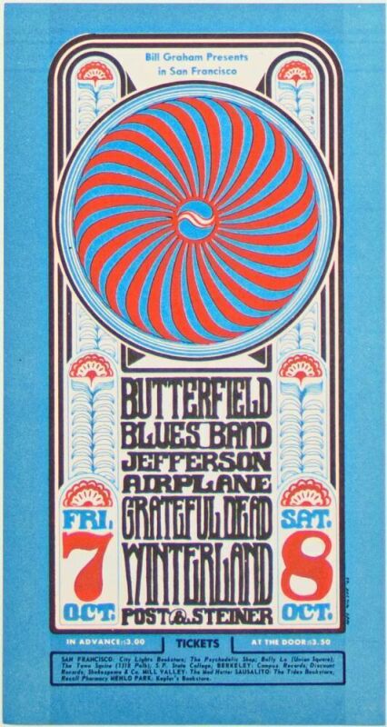 1966 BG-30 Grateful Dead Jefferson Airplane Paul Butterfield Winterland Handbill Near Mint 89