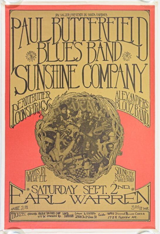 1968 Paul Butterfield Blues Band Earl Warren Fairgrounds Poster Extra Fine 69