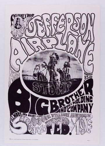 1966 FD-1 Jefferson Airplane Big Brother Fillmore Auditorium RP2 Poster Near Mint 89