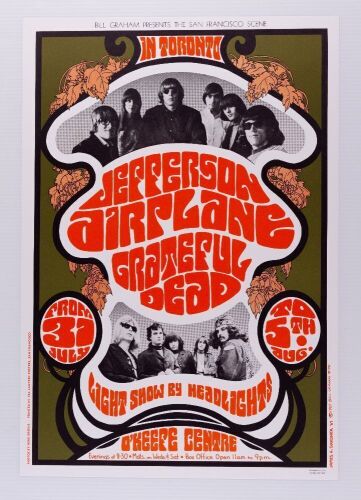 1967 BG-74 Grateful Dead Jefferson Airplane O'Keefe Centre Toronto RP4 Poster Near Mint 89