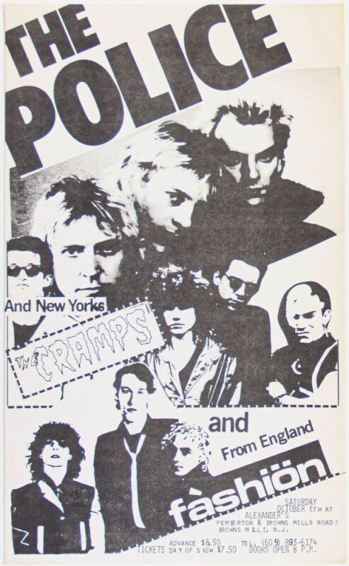 1979 The Police The Cramps Alexander's New Jersey Poster Near Mint 83