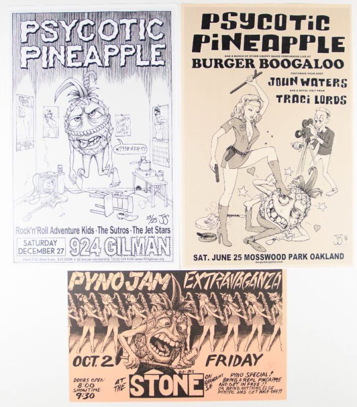 Lot of 3 John Seabury Psycotic Pineapple Vintage Punk Signed Seabury Posters & Flyer