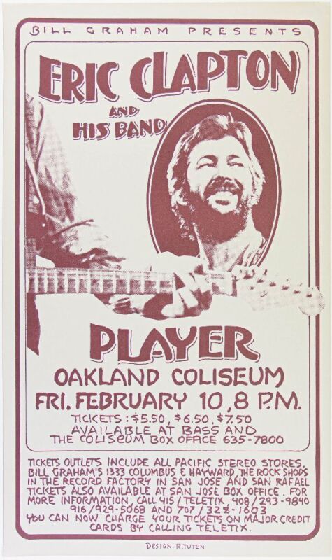 1978 Eric Clapton Oakland Coliseum Poster Near Mint 83