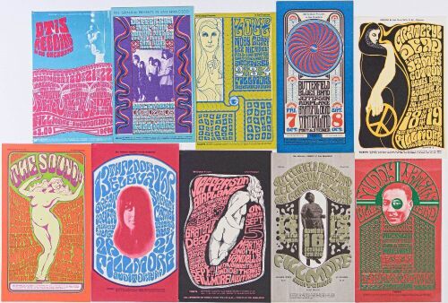 Lot of 10 Bill Graham Early Fillmore Popular First Printing Handbills Not Graded