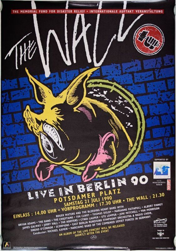 1990 Roger Waters The Band Joni Mitchell The Wall Postdamer Platz Berlin Poster Near Mint 83