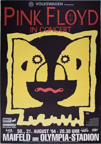 1994 Pink Floyd Olympia Stadium Berlin Poster Near Mint 85