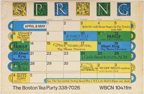 1969 Jethro Tull Buddy Miles Albert King Boston Tea Party Spring Calendar Poster Extra Fine 69