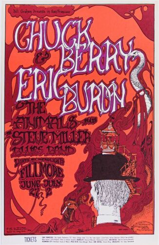 1967 BG-70 Chuck Berry Eric Burdon Fillmore Auditorium Poster Near Mint 83