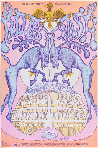 1968 BG-128 Electric Flag Buddy Guy Ike & Tina Turner Fillmore Auditorium Signed Conklin Poster Near Mint 89