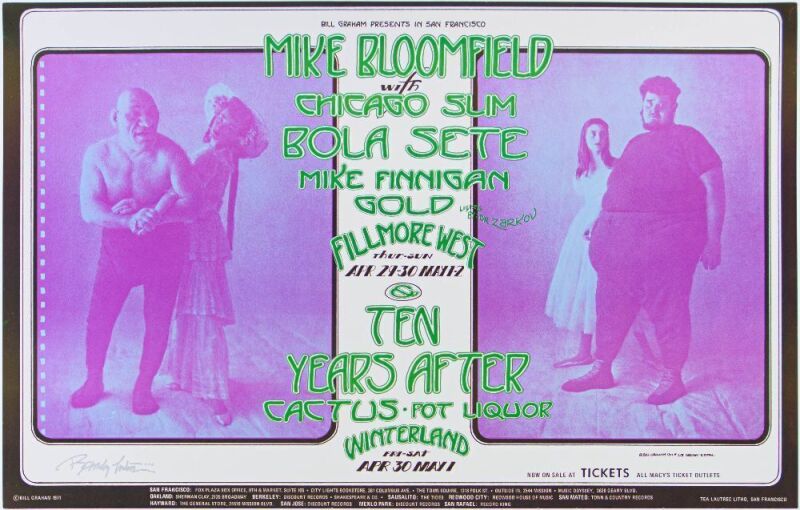 1971 BG-278 Mike Bloomfield Fillmore West & Winterland Signed Tuten Poster Near Mint 89