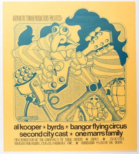 1970 The Byrds Al Kooper Aragon Ballroom Chicago Poster Excellent 75