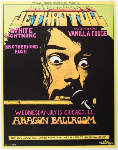 1970 Jethro Tull Aragon Ballroom Chicago Poster Near Mint 83