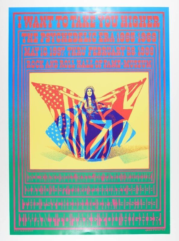 1997 Victor Moscoso I Want to Take You Higher R&R Hall of Fame Exhibit Signed Moscoso Poster Near Mint 89