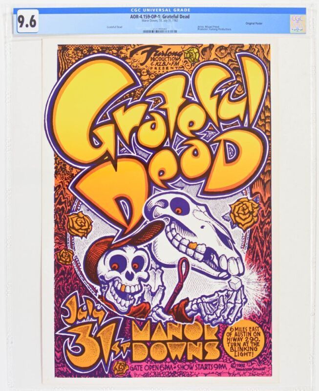 1982 AOR-4.159 Grateful Dead Manor Downs Austin Poster CGC 9.6