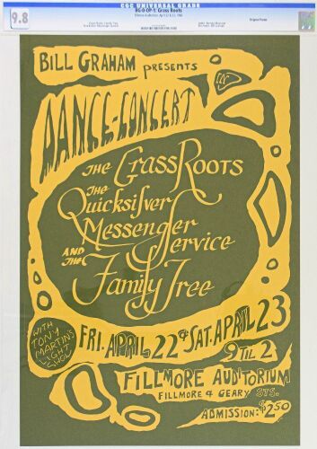 1966 BG-0 Grass Roots Quicksilver Fillmore Auditorium Poster CGC 9.8