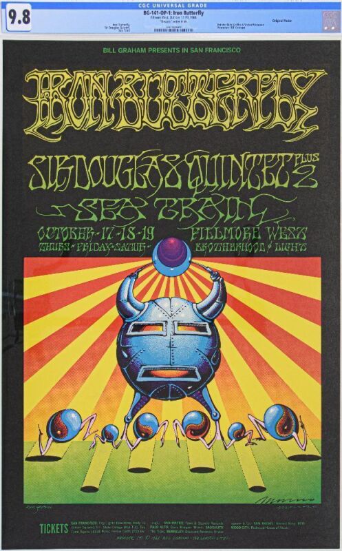 1968 BG-141 Iron Butterfly Sea Train Fillmore West Signed Moscoso Poster CGC 9.8