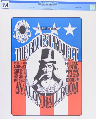 1966 FD-5 Blues Project The Great Society Avalon Ballroom Large Handbill CGC 9.4